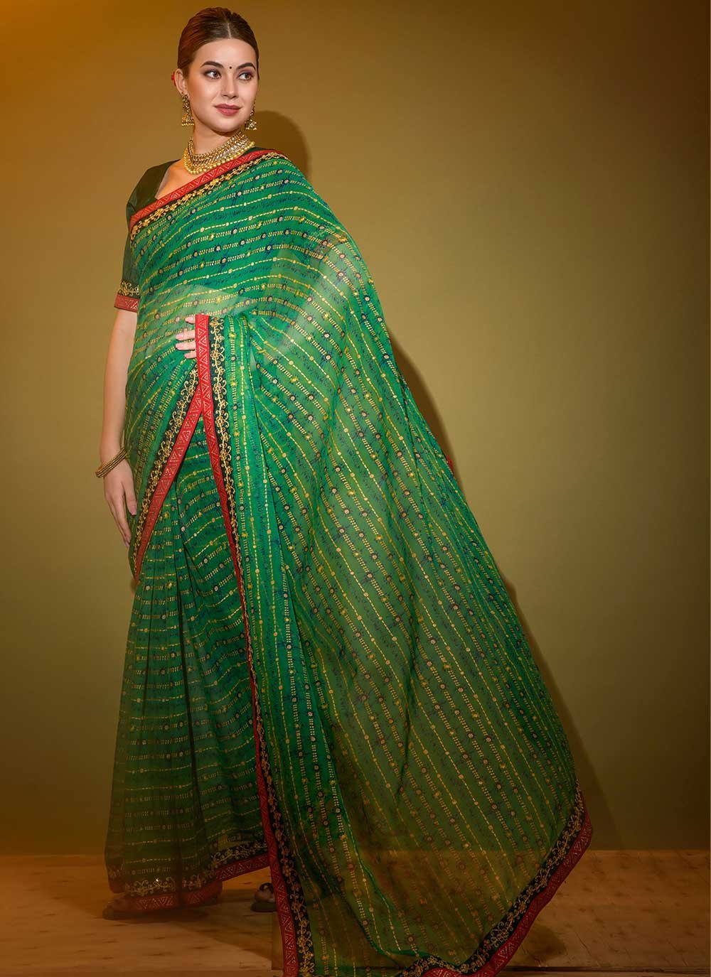 Trendy Saree Georgette Green Foil Print Saree