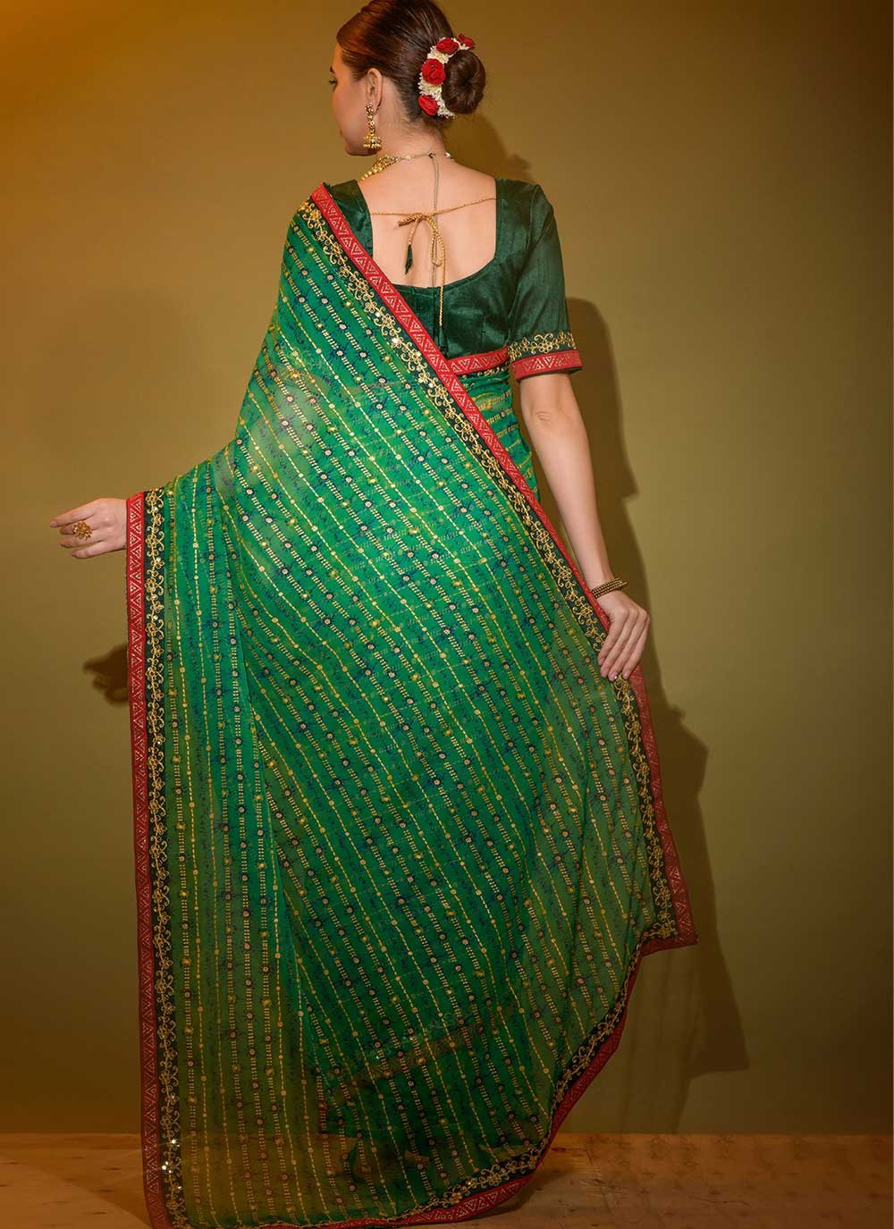 Trendy Saree Georgette Green Foil Print Saree