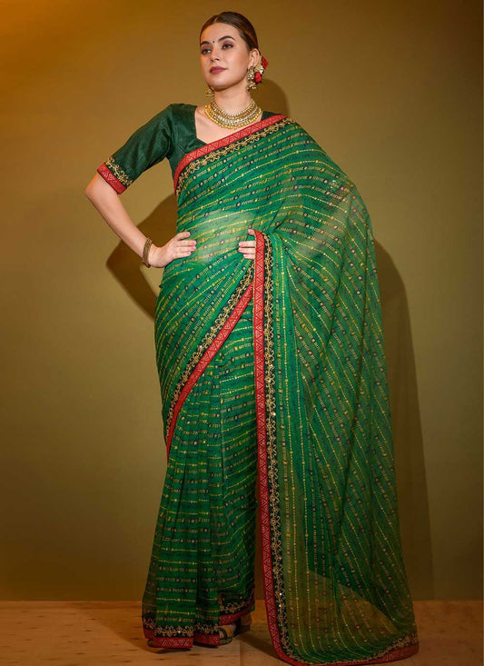 Trendy Saree Georgette Green Foil Print Saree