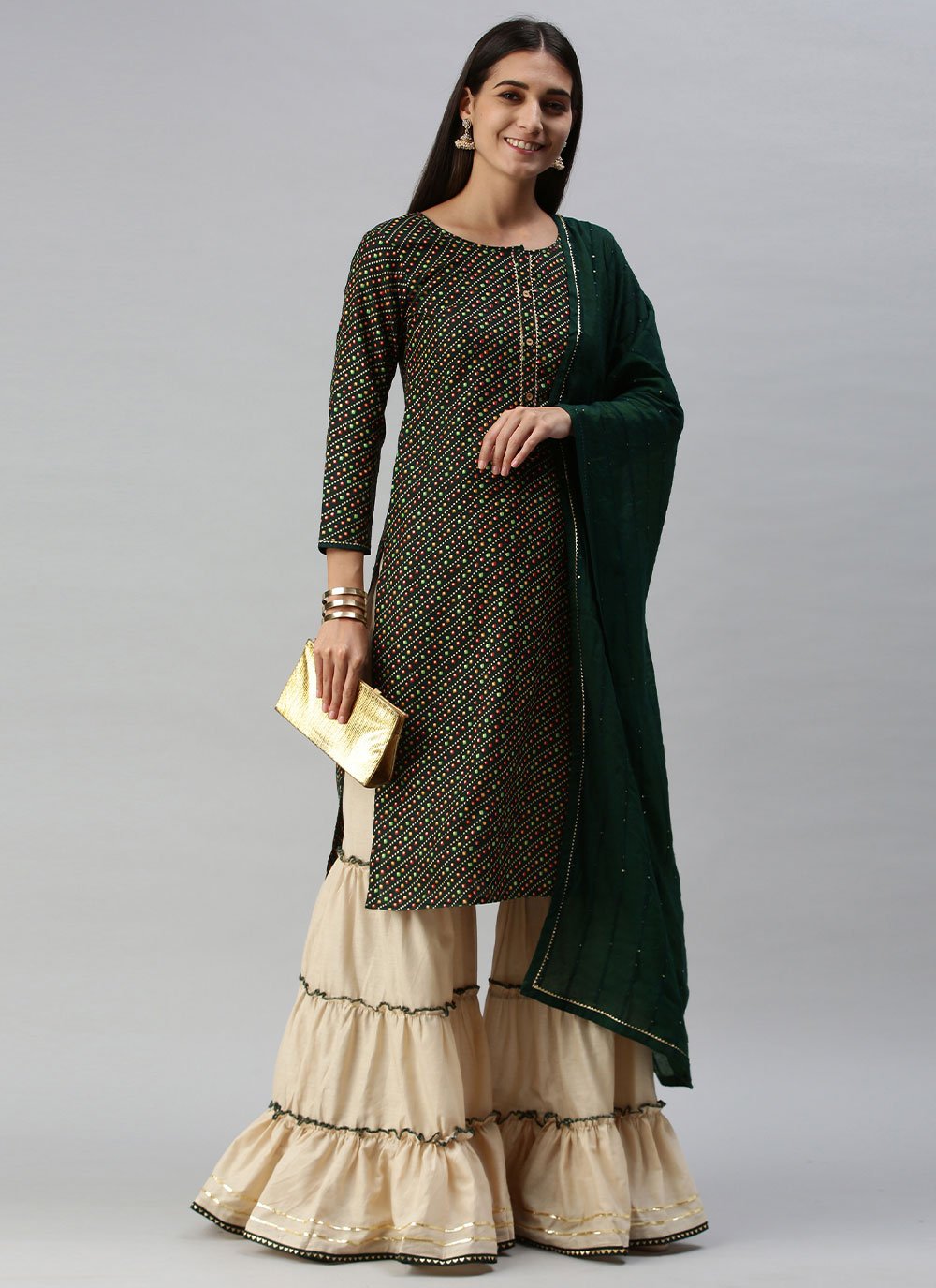 Palazzo Salwar Suit Cotton Green Gota Work Salwar Kameez