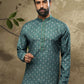 Kurta Pyjama Handloom Cotton Green Digital Print Mens