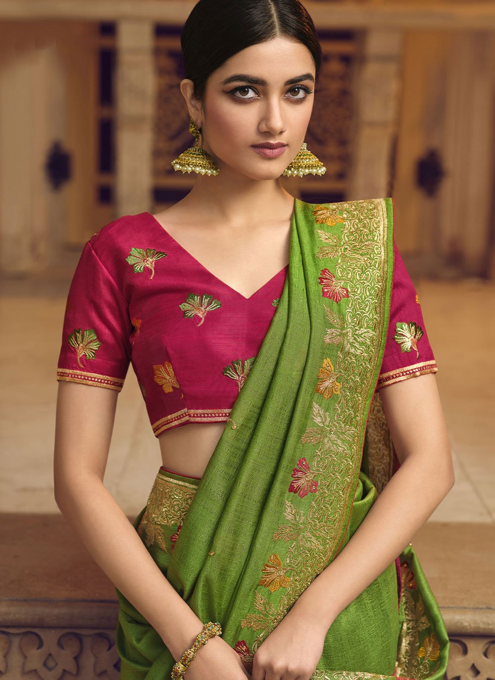 Contemporary Art Silk Green Embroidered Saree