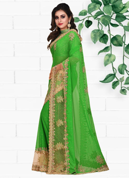 Contemporary Georgette Green Hand Work Saree