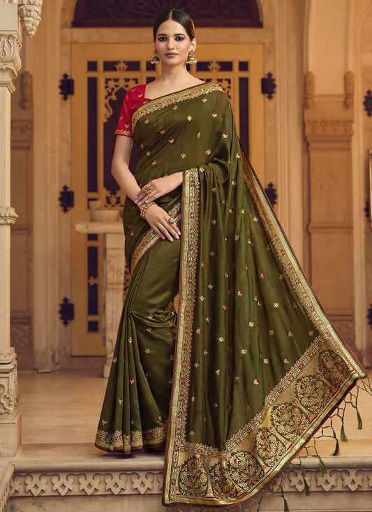 Classic Art Silk Green Embroidered Saree