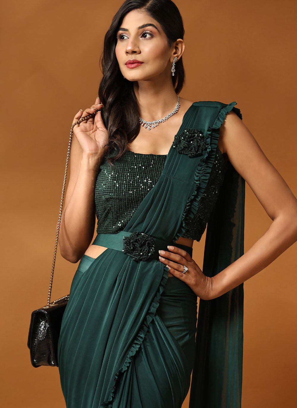 Contemporary Imported Green Plain Saree