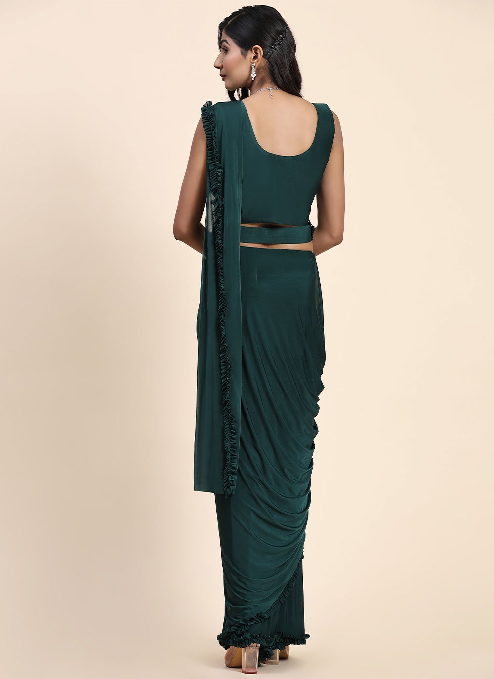 Contemporary Imported Green Plain Saree