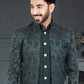 Indo Western Jacquard Green Weaving Mens