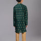 Kurta Pyjama Dupion Silk Jacquard Green Fancy Work Kids