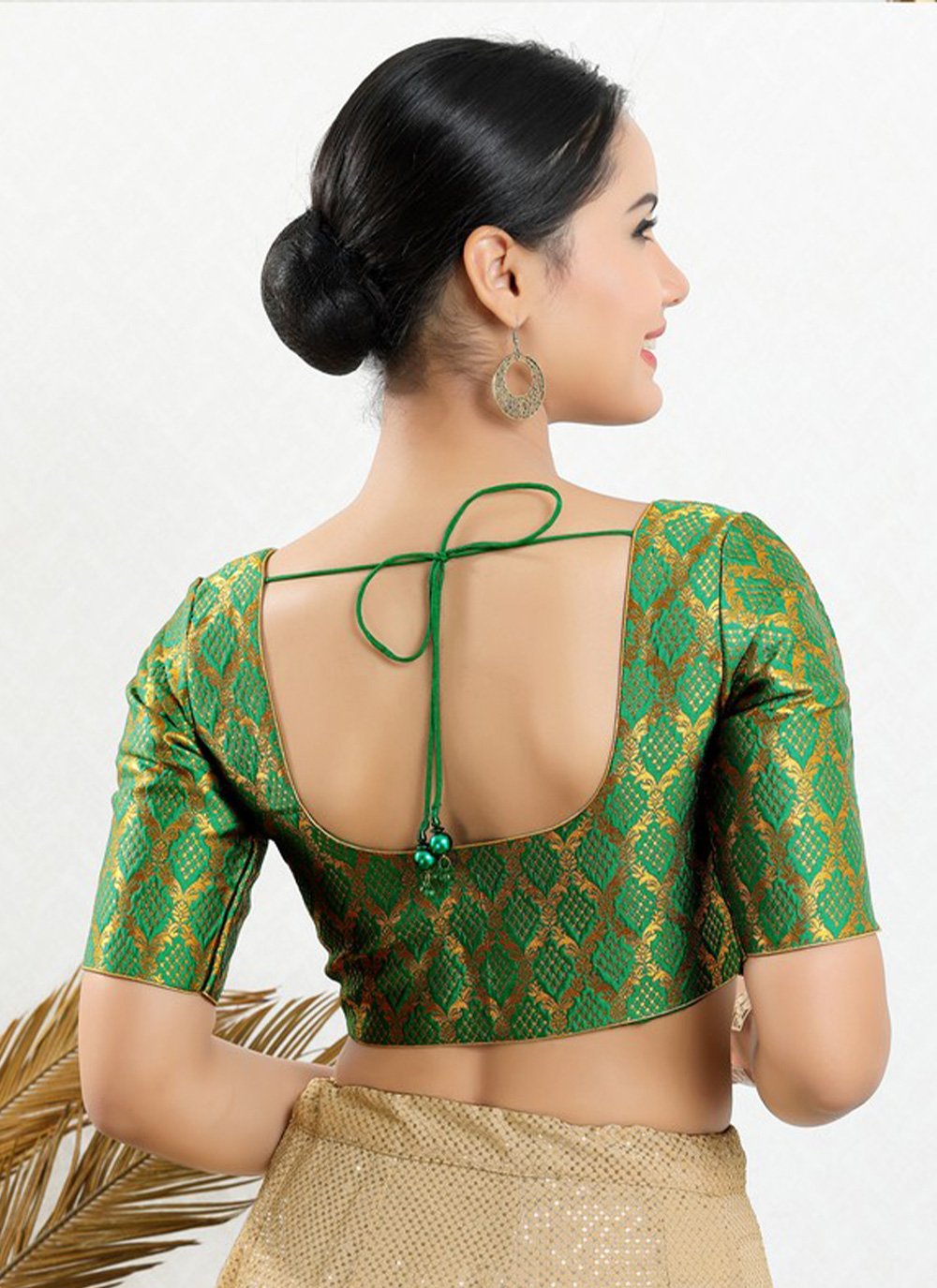 Blouse Jacquard Green Jacquard Work Blouse