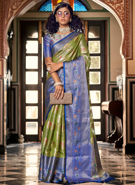 Trendy Saree Organza Green Jacquard Work Saree