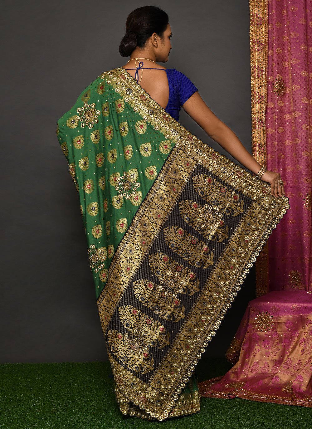 Contemporary Kanjivaram Silk Green Hand Work Saree