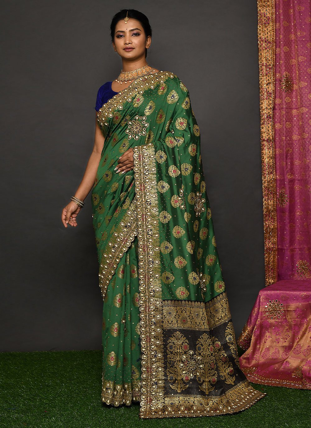 Contemporary Kanjivaram Silk Green Hand Work Saree