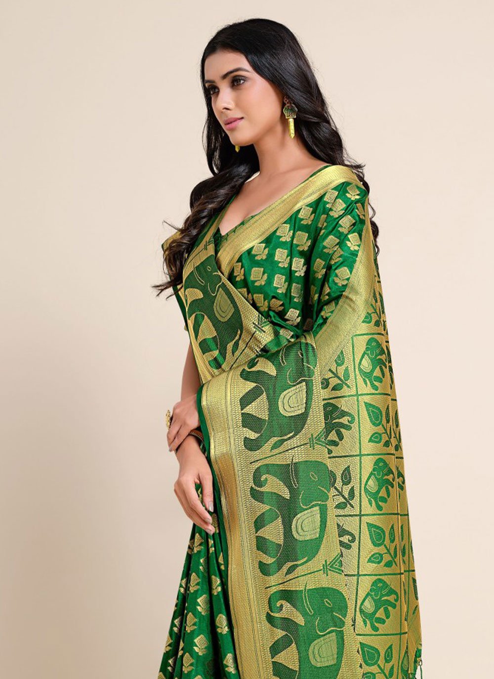 Traditional Saree Kanjivaram Silk Green Zari Saree