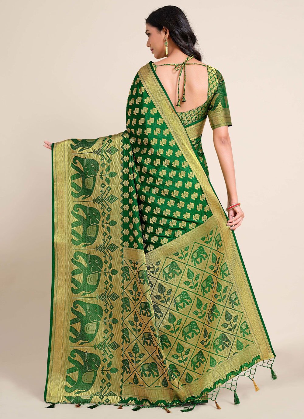 Traditional Saree Kanjivaram Silk Green Zari Saree