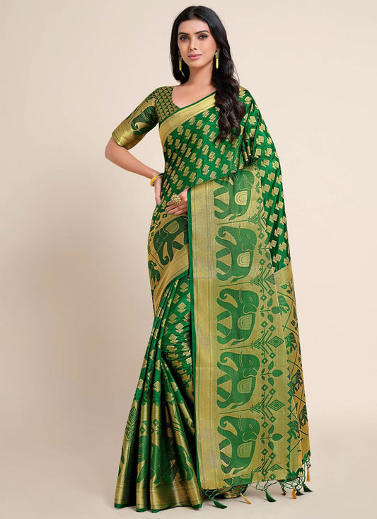 Traditional Saree Kanjivaram Silk Green Zari Saree