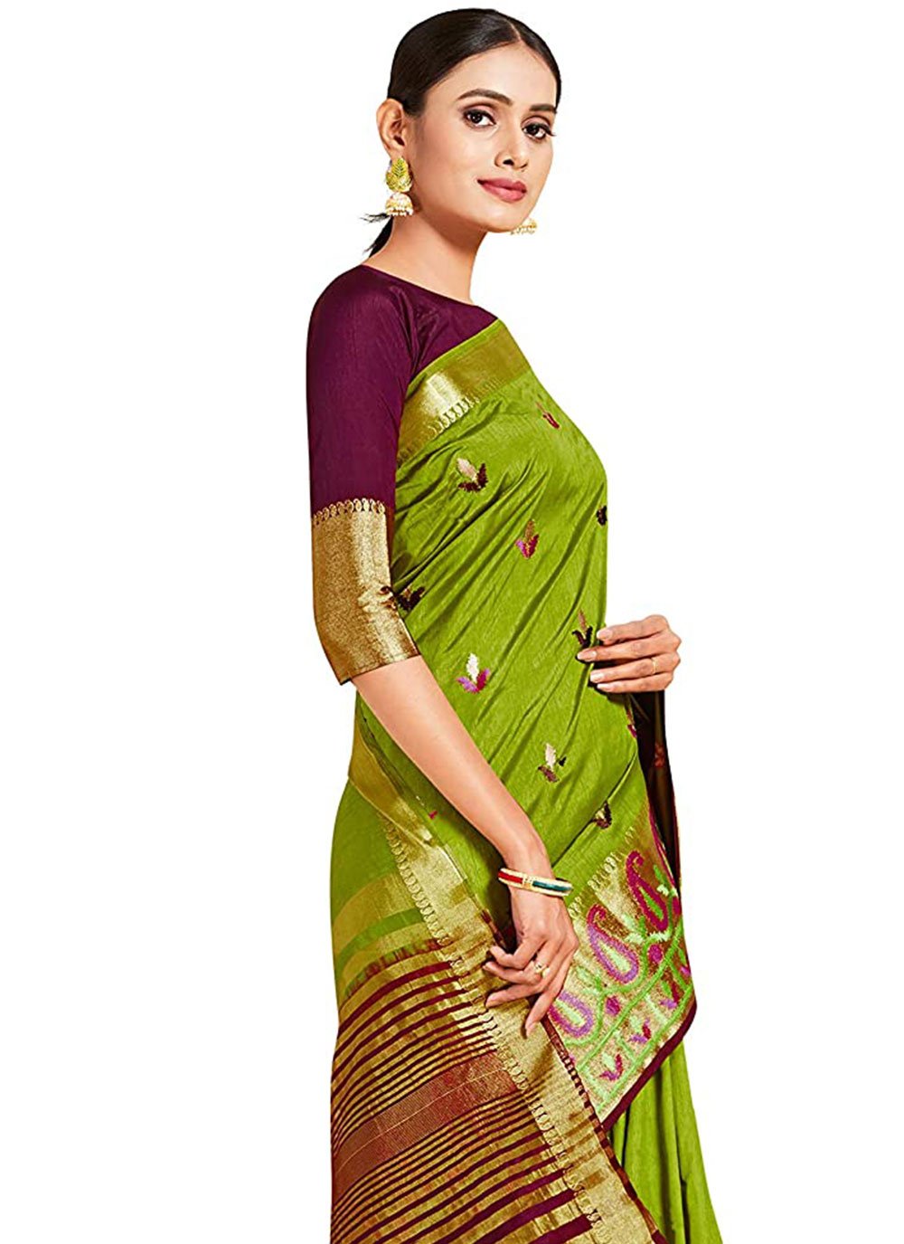 Trendy Saree Kanjivaram Silk Green Zari Saree