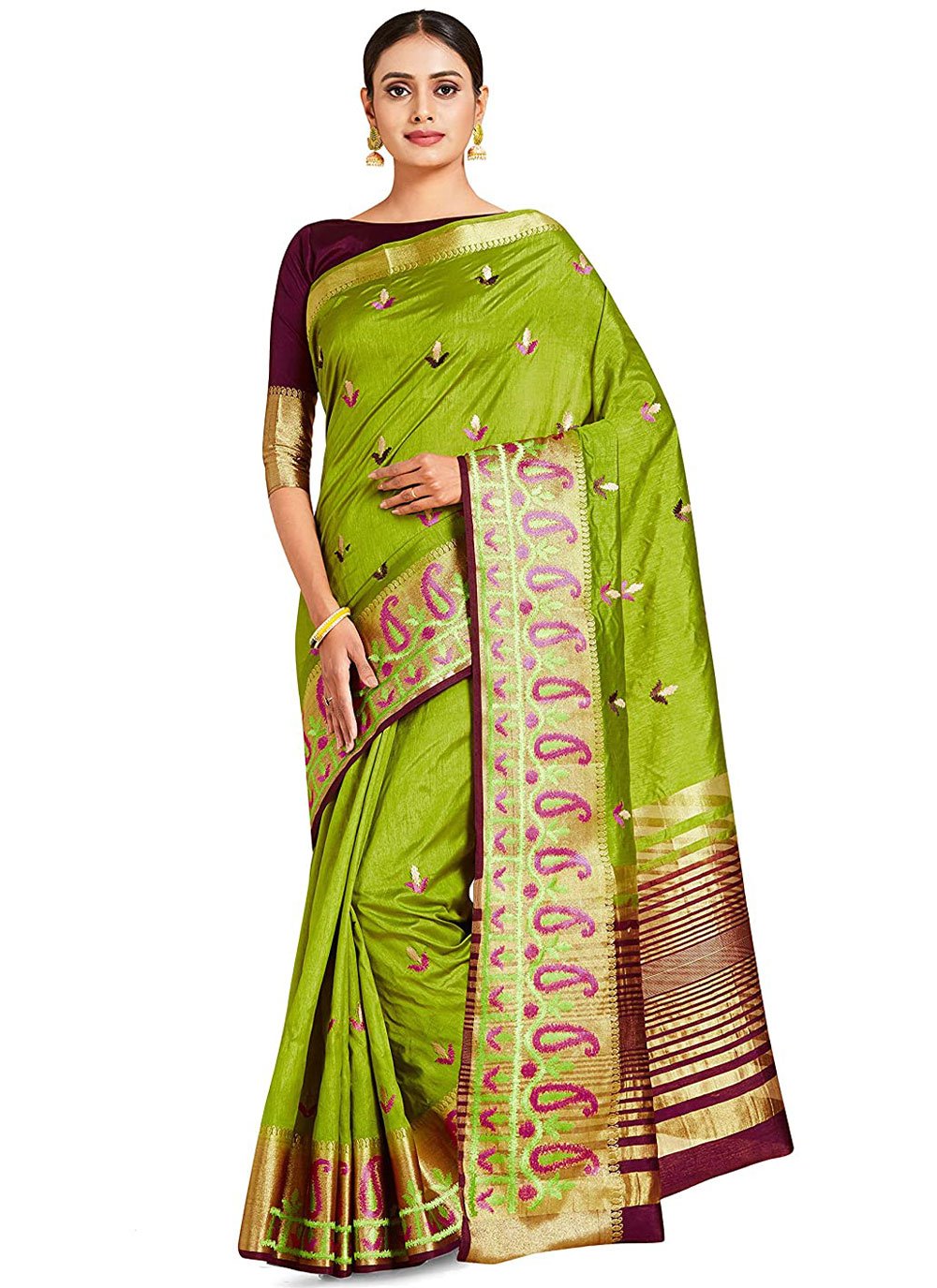 Trendy Saree Kanjivaram Silk Green Zari Saree