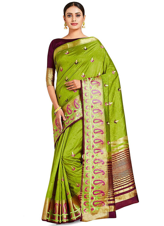 Trendy Saree Kanjivaram Silk Green Zari Saree