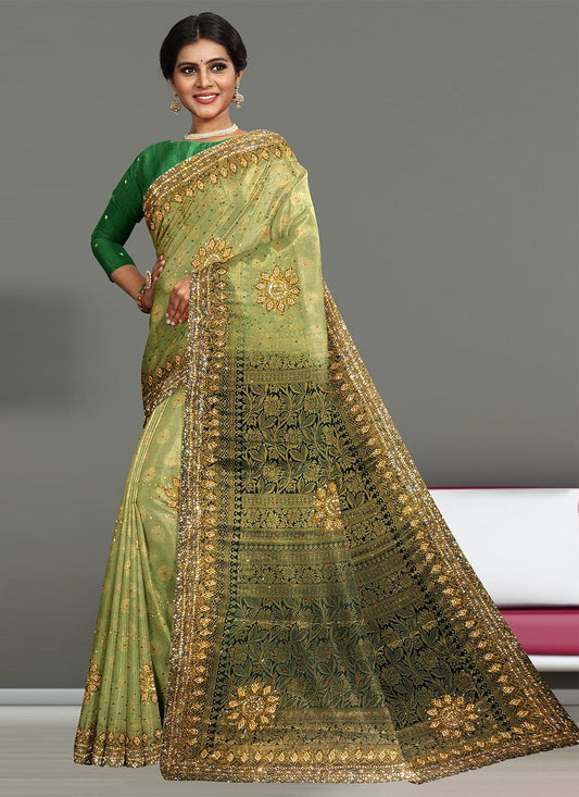 Trendy Saree Kanjivaram Silk Green Embroidered Saree