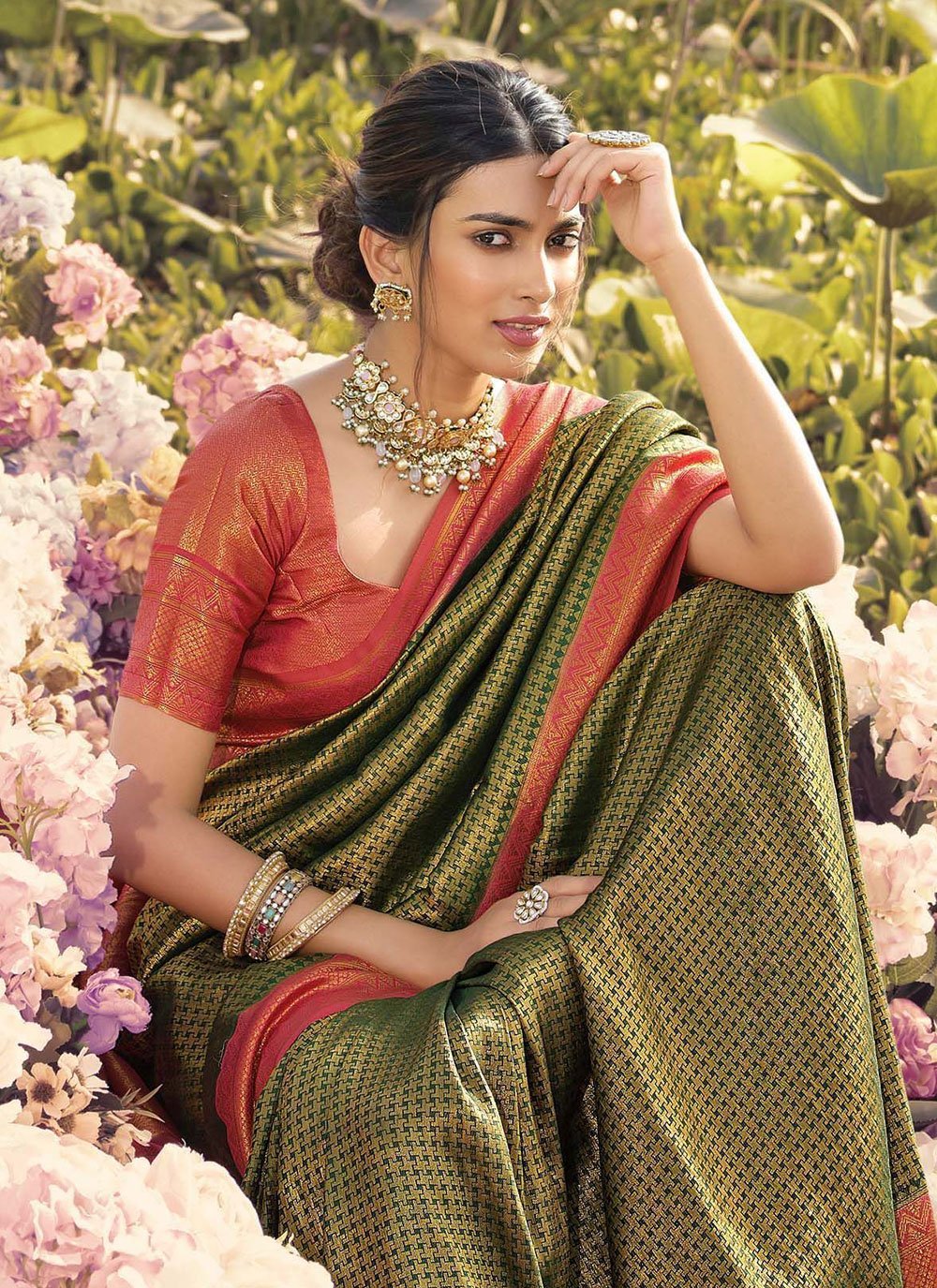 Classic Kanjivaram Silk Green Jacquard Work Saree