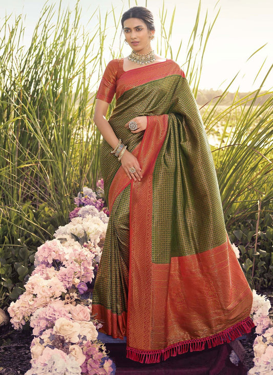 Classic Kanjivaram Silk Green Jacquard Work Saree