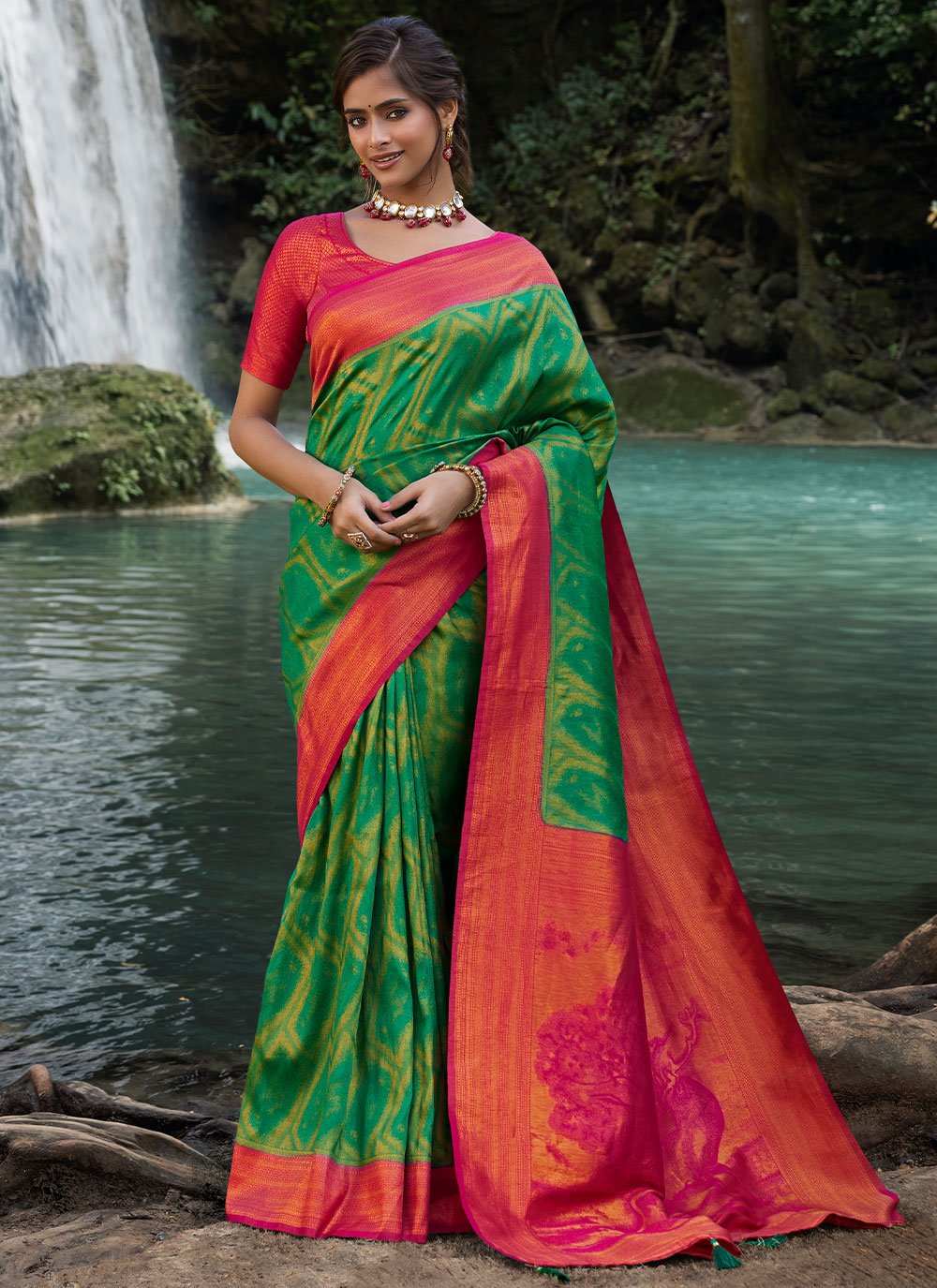 Classic Kanjivaram Silk Green Woven Saree