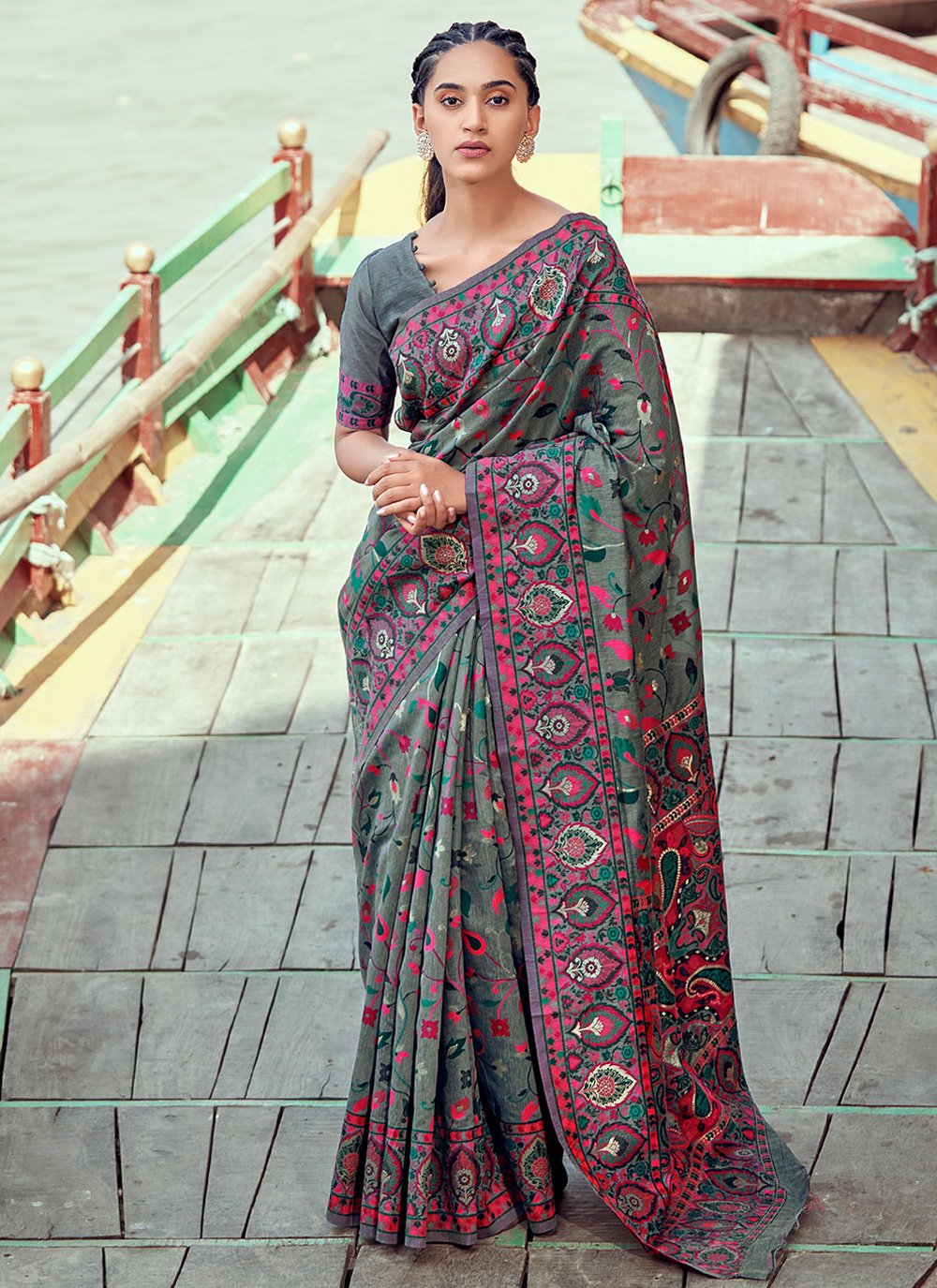 Trendy Saree Pashmina Green Kashmiri Saree