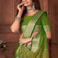 Classic Khadi Silk Linen Green Woven Saree