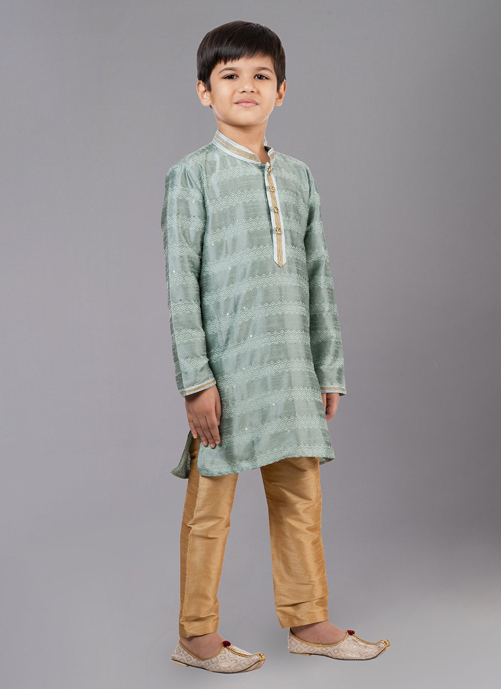 Kurta Pyjama Polly Cotton Green Fancy Work Kids