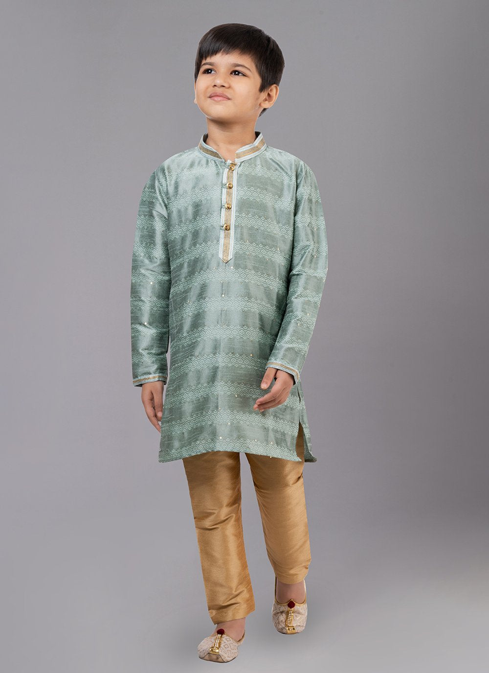 Kurta Pyjama Polly Cotton Green Fancy Work Kids