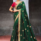 Contemporary Vichitra Silk Green Embroidered Saree