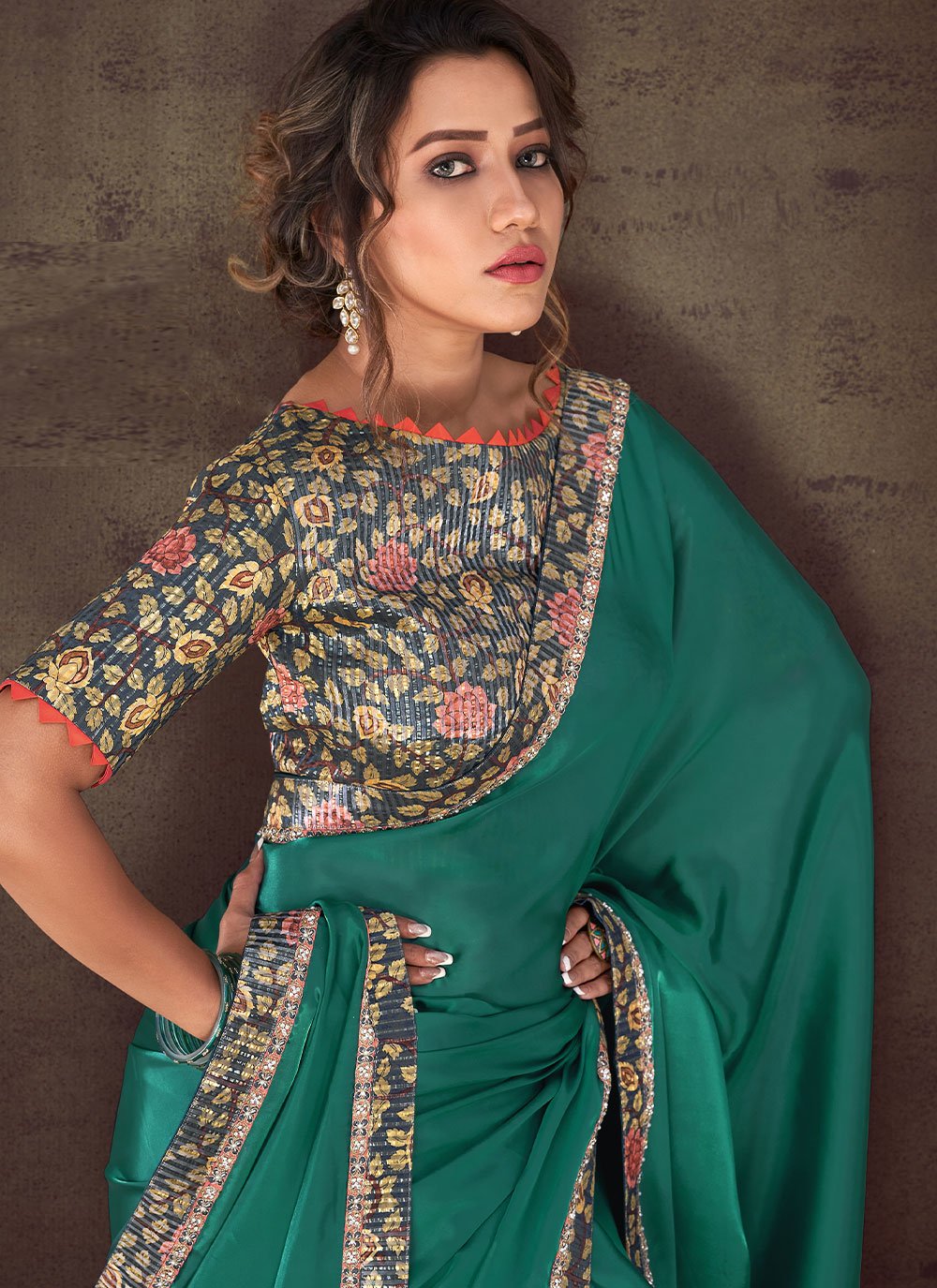 Trendy Saree Organza Silk Green Lace Saree