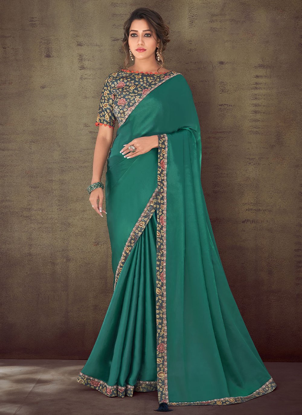 Trendy Saree Organza Silk Green Lace Saree