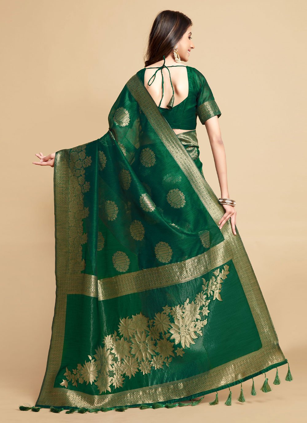 Classic Linen Green Jacquard Work Saree