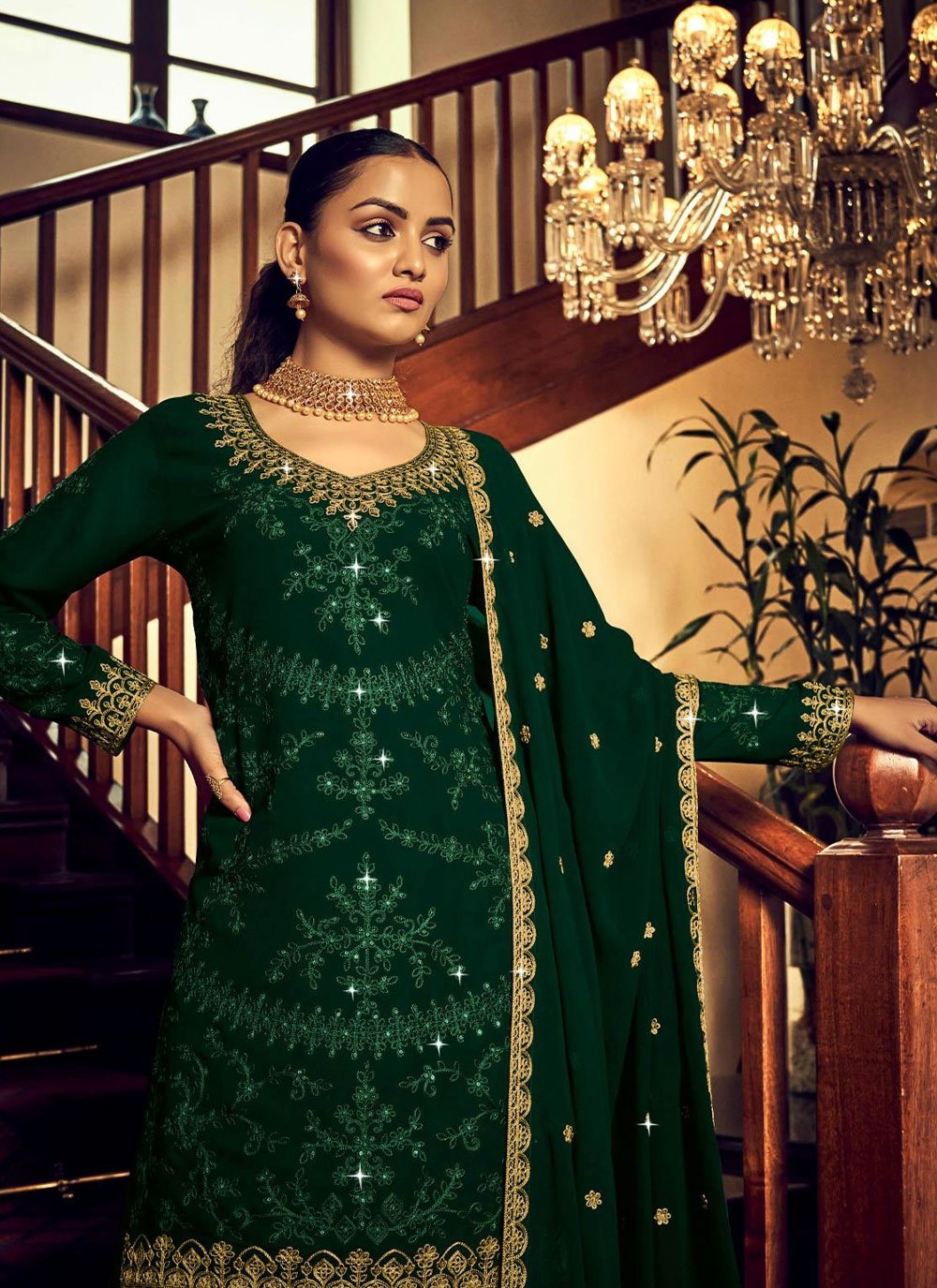 Lehenga Choli Georgette Green Embroidered Lehenga Choli