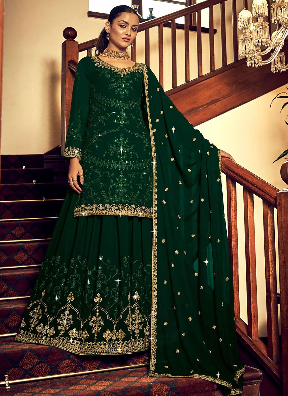 Lehenga Choli Georgette Green Embroidered Lehenga Choli