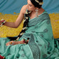 Trendy Saree Linen Green Lucknowi Work Saree