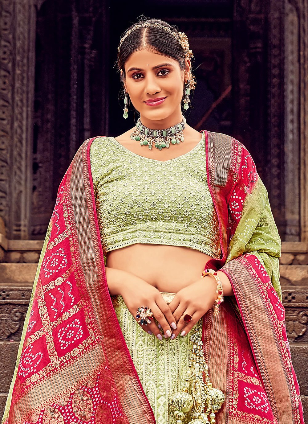 Lehenga Choli Georgette Green Embroidered Lehenga Choli