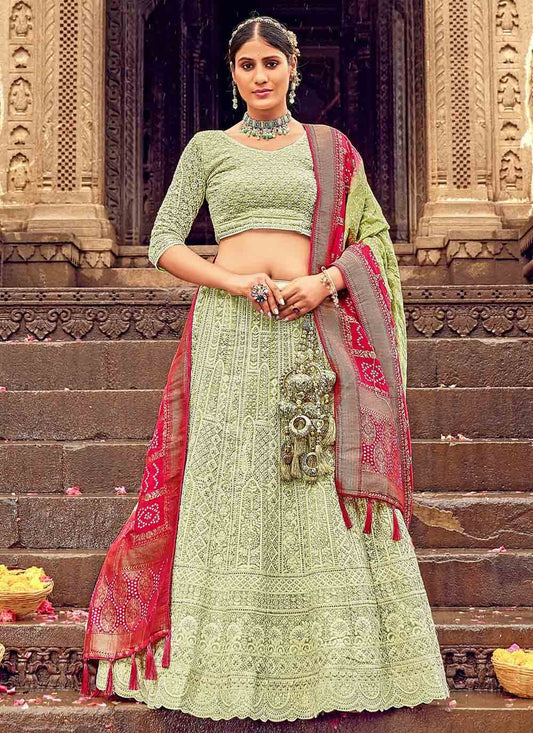 Lehenga Choli Georgette Green Embroidered Lehenga Choli