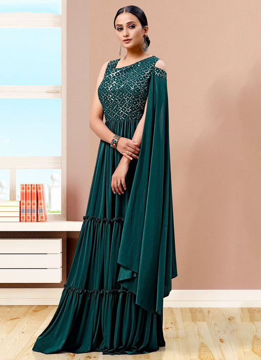 Gown Imported Lycra Green Sequins Gown
