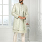 Indo Western Art Silk Green Machine Embroidery Mens