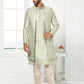 Indo Western Art Silk Green Machine Embroidery Mens