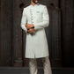 Sherwani Georgette Green Machine Embroidery Mens