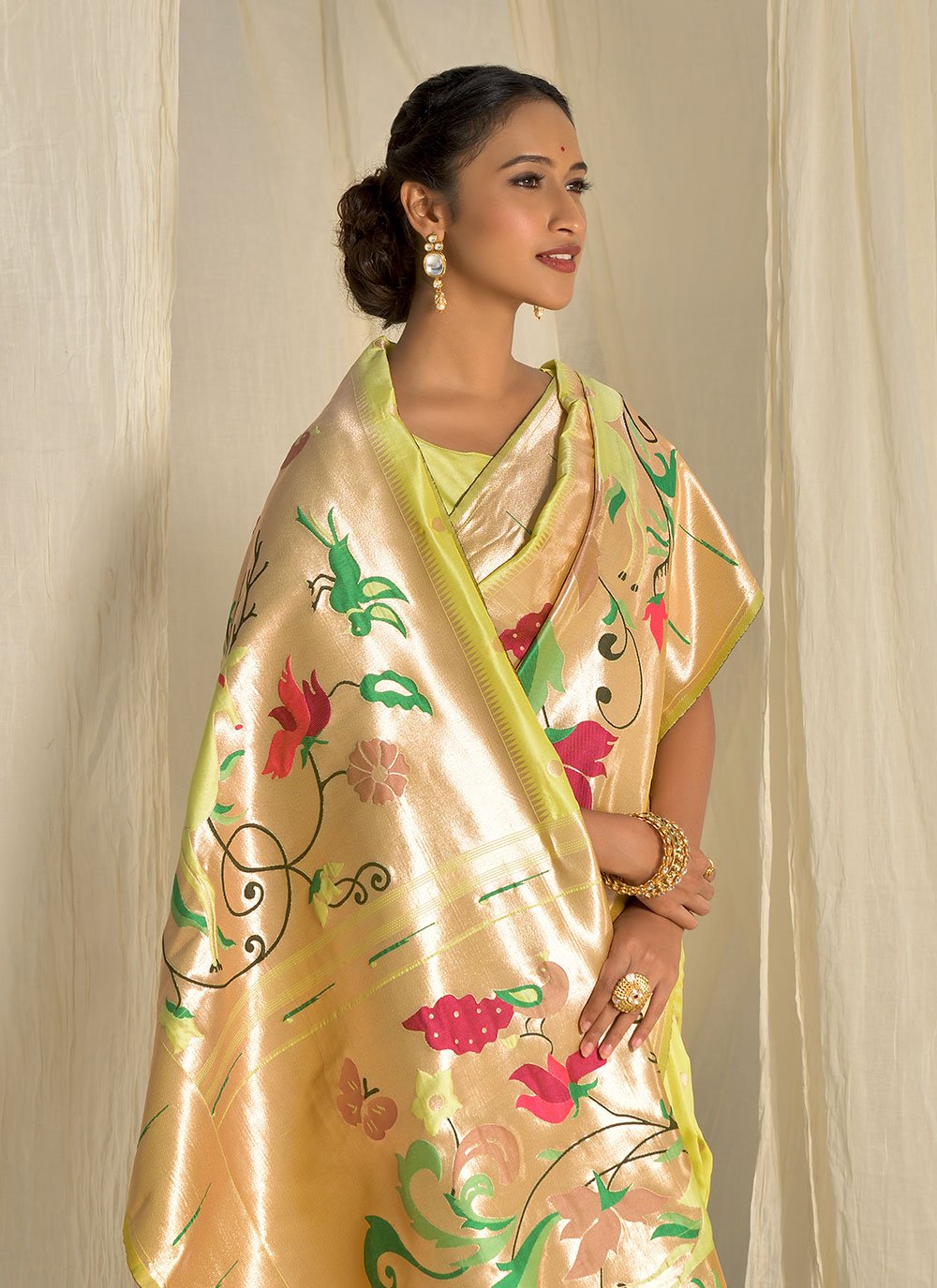 Contemporary Silk Green Meenakari Saree