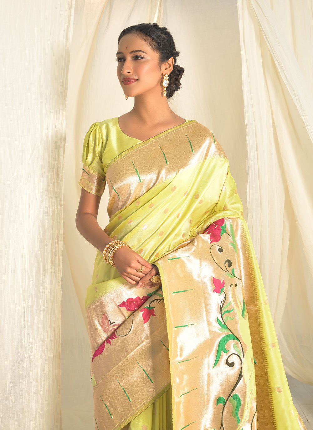 Contemporary Silk Green Meenakari Saree