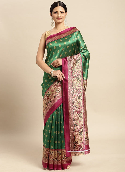 Casual Art Silk Green Weaving Saree