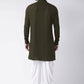 Indo Western Blended Cotton Green Buttons Mens