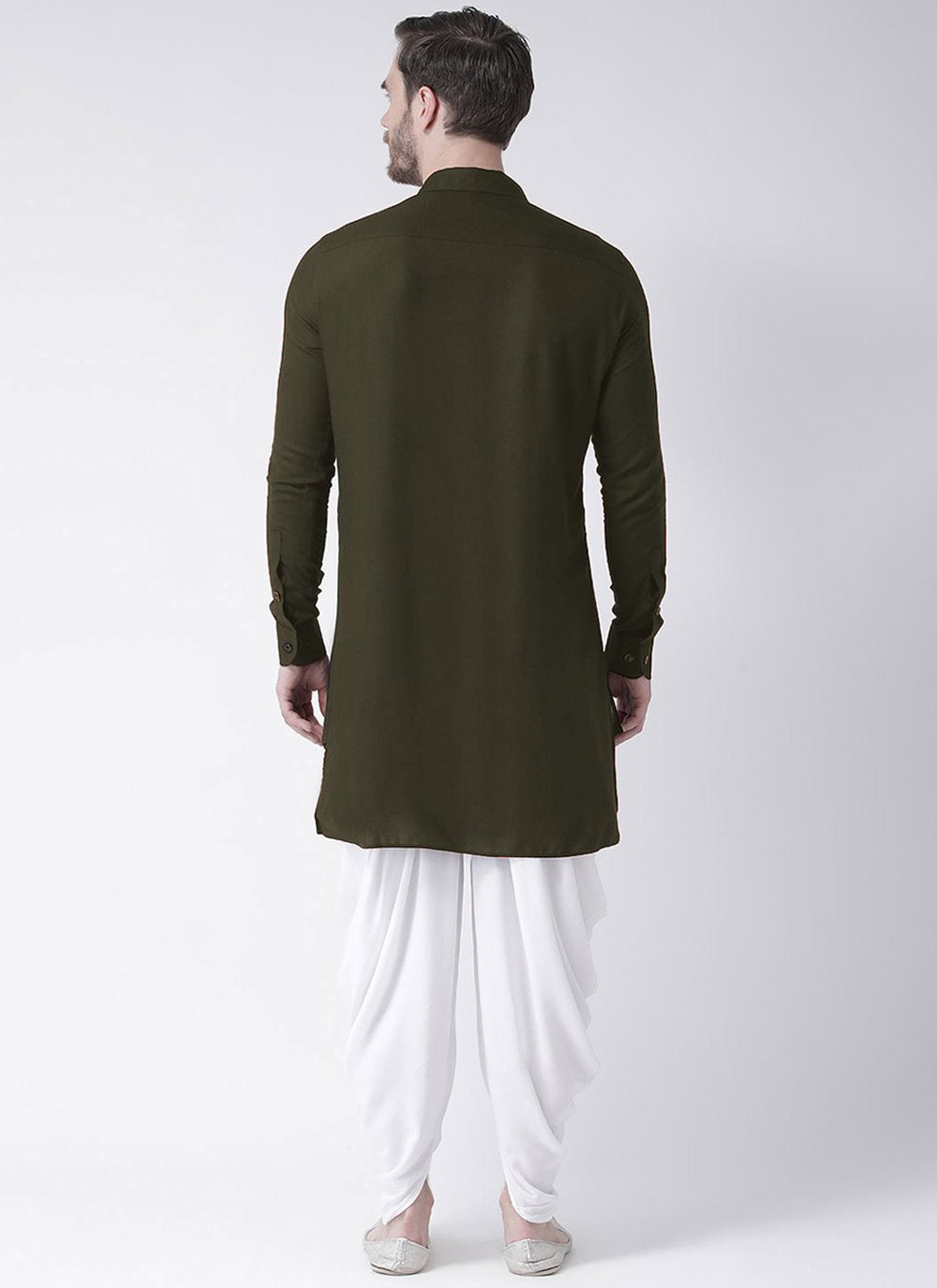 Indo Western Blended Cotton Green Buttons Mens