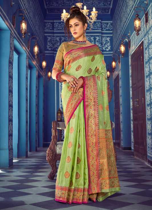 Designer Banarasi Silk Green Weaving Saree