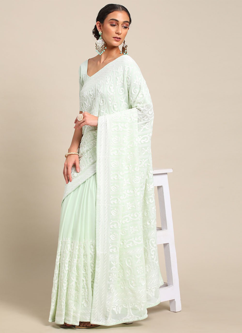 Classic Georgette Green Embroidered Saree